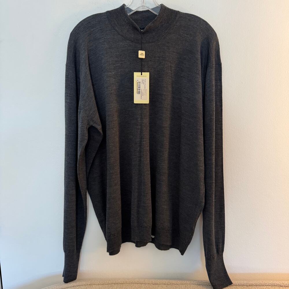NWT John Smedley Milne Pullover Mockneck Charcoal 100% Wool Sweater Quiet Luxury